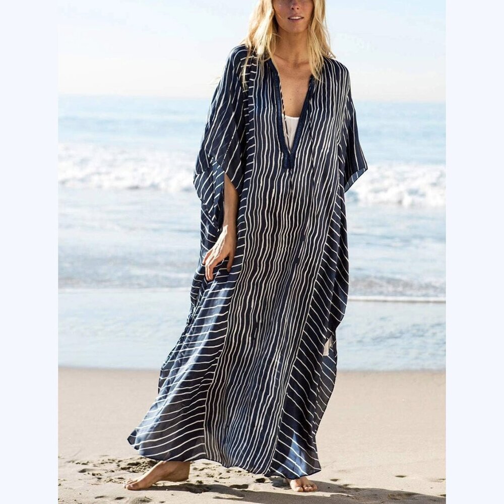 Striped Navy Beach Cover-Up Kaftan